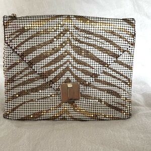 Vintage Whiting & Davis Gold Mesh Zebra Envelope Clutch Purse USA